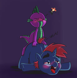 Size: 1188x1203 | Tagged: explicit, artist:renabu, spike, ahegao, all fours, anal, anal creampie, blushing, butt grab, colt, creampie, cum, doggy style, dragon, dragon on pony action, foal, foalcon, from behind, g4, gay, grope, hand on butt, imported from derpibooru, interspecies, lying down, male, open mouth, orgasm, pony, sex, ship:spips, snips, unicorn, young