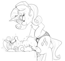 Size: 1419x1318 | Tagged: explicit, grimdark, artist:whydomenhavenipples, rarity, sweetie belle, abdominal bulge, bedroom eyes, bipedal, blood, chest fluff, crying, defloration, derpibooru exclusive, dildo, duo, female, female on female rape, females only, foalcon, g4, genitals, grayscale, imported from derpibooru, incest, insertion, lesbian, lidded eyes, mare, mare on filly, monochrome, nudity, on back, open mouth, pony, rape, raricest, rarity raping sweetie belle, screaming, sex, sex toy, shivering, simple background, smiling, strapon, sweat, sweetie rape, unicorn, vaginal bleeding, vaginal insertion, virgin, vulva, white background