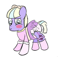 Size: 768x704 | Tagged: questionable, oc, artist needed, blushing, clothes, colt, crossdressing, diaper, diaper boner, diaper fetish, foal, foalcon, imported from derpibooru, male, non-baby in diaper, oc only, poofy diaper, scrunchy face, sex toy, sissy, skirt, solo, vibrator