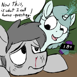 Size: 600x600 | Tagged: questionable, artist:thebathwaterhero, oc, oc:deep blue, adult, bandit, blood, bruised, censor bar, censored, child, defeated, dildo, duo, female, filly, foal, foal quest, foalcon, foaldom, happy, humor, imminent rape, imminent sex, implied rape, imported from derpibooru, magic, male, oc only, pony, revenge, sex toy, stallion, unicorn