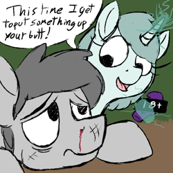 Size: 600x600 | Tagged: questionable, artist:thebathwaterhero, oc, oc:deep blue, adult, bandit, blood, bruised, censor bar, censored, child, defeated, dildo, duo, female, filly, foal, foal quest, foalcon, foaldom, happy, imminent rape, implied anal insertion, implied insertion, imported from derpibooru, magic, male, oc only, pony, revenge, reverse foalcon, sex toy, stallion, unicorn