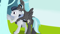 Size: 1280x720 | Tagged: explicit, artist:jbond, age difference, anus, balls, bipedal, bipedal leaning, blank flank, brother, brothers, colt, foal, foalcon, g4, gay, horsecock, imminent anal, imminent sex, imported from derpibooru, incest, male, mounting, nudity, outdoor sex, outdoors, pegasus, penis, pony, rumble, sex, ship:rumblelane, shipping, sibling incest, siblings, smiling, stallion, stallion on colt, thunderlane, tree, waist grab