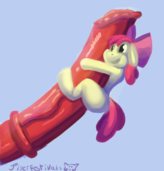 Size: 1000x1048 | Tagged: explicit, artist:tigerfestivals, apple bloom, applecest, big dickentosh, big macintosh, big penis, brother and sister, earth pony, female, foalcon, g4, horsecock, imported from derpibooru, impossibly large penis, incest, macro, male, micro, nudity, penis, penis hug, pony, ship:macbloom, shipping, siblings, simple background, stallion, straight