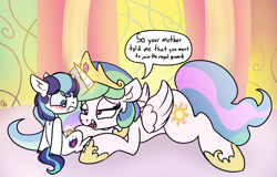 Size: 1876x1198 | Tagged: explicit, artist:ratiodaze, princess celestia, shining armor, age difference, alicorn, bedroom eyes, blushing, colt, dialogue, ear fluff, female, floppy ears, foal, foal fiddler celestia, foalcon, g4, imported from derpibooru, magic, magical molestation, magical stimulation, male, mare, mare on colt, molestation, nudity, penis, pony, straight, straight shota, unicorn