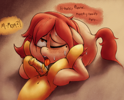 Size: 1516x1216 | Tagged: explicit, artist:chromaskunk, artist:whydomenhavenipples, oc, belly button, blowjob, earth pony, female, foalcon, horsecock, imported from derpibooru, incest, male, milf, molestation, mother and child, mother and son, nudity, oc name needed, oc only, oral, penis, pubic fluff, sex, shipping, straight, straight shota, surprise sex