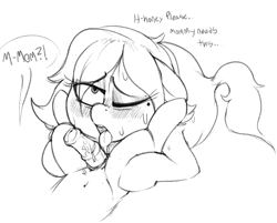 Size: 758x608 | Tagged: explicit, grimdark, artist:whydomenhavenipples, oc, belly button, blowjob, blushing, derpibooru exclusive, dialogue, female, female on male, female on male rape, foalcon, grayscale, horsecock, imported from derpibooru, incest, male, milf, molestation, monochrome, mother and child, mother and son, nudity, oc only, one eye closed, oral, penis, pony, pubic fluff, rape, sex, simple background, straight, straight shota, surprise sex, tongue out, white background