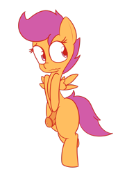 Size: 985x1347 | Tagged: explicit, artist:mr-degration, scootaloo, bipedal, covering, covering crotch, foalcon, futa, futa scootaloo, g4, imported from derpibooru, intersex, missing cutie mark, nudity, pegasus, penis, pony, precum, simple background, solo, solo futa, transparent background