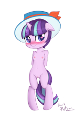 Size: 2900x4400 | Tagged: explicit, artist:potzm, starlight glimmer, a hearth's warming tail, adorable face, anthro, belly button, blushing, breasts, chestbreasts, cute, daaaaaaaaaaaw, delicious flat chest, female, filly, filly starlight glimmer, flatlight glimmer, foal, foalcon, g4, genitals, hat, heart eyes, imported from derpibooru, my little pony: friendship is magic, nipples, nudity, pink labia, pink nipples, season 6, semi-anthro, snowfall frost, solo, solo female, unguligrade anthro, unicorn, vulva, wingding eyes, younger