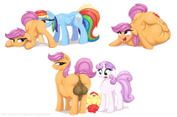 Size: 2260x1500 | Tagged: explicit, artist:augustbebel, apple bloom, rainbow dash, scootaloo, sweetie belle, age progression, age regression, ahegao, anus, balls, bedroom eyes, belly, big belly, blushing, butt, casual vore, clopfic in description, cunnilingus, cutie mark crusaders, dock, drool, female, fertility goddess, fetish, filly pred, foalcon, futa, futa scootaloo, g4, growth, herm, horsecock, implied scootabloom, implied sweetiebloom, imported from derpibooru, impossibly large belly, intersex, mare, nudity, open mouth, oral, overdue, pegasus, penis, permapregnant, plot, pony, post sex vore, precum, pregnant, pregnant futa, pregnant scootaloo, preydash, scootabutt, scootapred, sex, ship:scootadash, shipping, spankable coin purse, story included, teenager, the ass was fat, unbirthing, unicorn, vagina, vore, weight gain