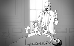Size: 1241x769 | Tagged: explicit, artist:osiedleryba, sweetie belle, aftersex, command and conquer, corpse, crossover, cum, dead, foalcon, g4, gun, human, human on pony action, human penis, imported from derpibooru, interspecies, josef stalin, kane, monochrome, nudity, penis, pony, red alert, sweetiekane, weapon