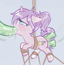 Size: 842x864 | Tagged: explicit, artist:mcponyponypony, oc, oc:emcee, anal insertion, bondage, crying, dildo, dildo blowjob, female, foalcon, imported from derpibooru, insertion, multiple penetration, oc only, oral insertion, rope, rope bondage, ropes, sex toy, solo, solo female, suspended, tied up, triple penetration, vaginal insertion