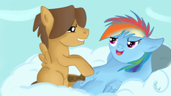 Size: 1280x720 | Tagged: explicit, artist:jbond, rainbow dash, belly button, cloud, cloudy, colt, colt hoops, colt on filly, crotchboobs, duo, female, filly, filly rainbow dash, foal, foalcon, g4, hoops, imminent sex, imported from derpibooru, male, nipples, nudity, open mouth, pegasus, penis, pony, rainhoops, shipping, straight, vulva, younger