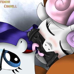 Size: 1024x1024 | Tagged: explicit, artist:fenrir connell, rarity, sweetie belle, oc, oc:airswirl, blowjob, blushing, canon x oc, double blowjob, foalcon, g4, horsecock, imported from derpibooru, male, male pov, multiple blowjob, nudity, offscreen character, oral, penis, pov, reasonably sized genitals, sex, shipping