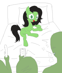 Size: 514x600 | Tagged: questionable, semi-grimdark, artist:hyolark, oc, oc:anon, oc:filly anon, bed, cellphone, crying, dildo, earth pony, fear, female, filly, foal, foalcon, human, imminent rape, implied rape, imported from derpibooru, korean, oc only, phone, pony, scared, sex toy, smartphone, tears of pain