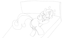 Size: 1600x817 | Tagged: explicit, artist:taoofzarra, sweetie belle, bed, blushing, female, foalcon, g4, imported from derpibooru, masturbation, monochrome, sketch, solo, solo female, vaginal secretions