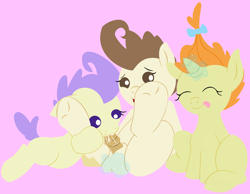 Size: 4360x3392 | Tagged: explicit, artist:phyll, babycon, balls, balls fetish, blowjob, cake twins, cakecest, colt, cream puff, creampie, cum, cum in mouth, cumming, female, filly, foal, foalcon, g4, group sex, imported from derpibooru, incest, magic, magic aura, magical stimulation, male, nudity, oral, oral creampie, orgasm, penis, pound cake, pumpkin cake, sex, shipping, simple background, telekinesis, threesome, tongue out