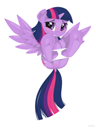 Size: 1280x1700 | Tagged: explicit, artist:hoverrover, twilight sparkle, alicorn, anus, bedroom eyes, blushing, butt, clothes, dock, female, foalcon, g4, grin, hooves, horn, human vulva on pony, imported from derpibooru, legs in air, lineless, looking at you, lying down, mare, nudity, on back, panties, panties around legs, panties pulled down, plot, pony, simple background, smiling, solo, solo female, spread wings, teeth, twibutt, underhoof, underwear, vulva, white background, wingboner, wings