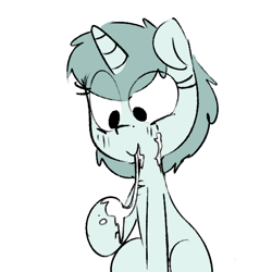 Size: 600x600 | Tagged: explicit, artist:whydomenhavenipples, oc, oc:deep blue, bukkake, cum, cum eating, cum on hooves, cum string, cute, cute porn, cyoa, eating, edit, female, filly, foal, foal quest, foalcon, horn, implied straight, imported from derpibooru, messy eating, not milk, oc only, pony, smiling, solo, solo female, unicorn