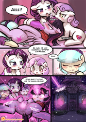 Size: 600x849 | Tagged: explicit, artist:lumineko, rarity, sweetie belle, twilight sparkle, comic:hot cocoa with marshmallows, alicorn, anus, coco pommel, comic, cum, cunnilingus, dialogue, double hornjob, earth pony, facial, female, filly, foal, foalcon, foursome, funny porn, g4, group sex, heart eyes, horn, horngasm, hornjob, imma firin mah lazah, imported from derpibooru, insertion, kissing, laser, lesbian, lip bite, magical unicorn mayonnaise, mare, mare on filly, marshmallow cocosparkle, nudity, oral, orgasm, patreon, patreon logo, penetration, pony, rarepair, sex, ship:cocosparkle, ship:rarilight, shipping, sloppy kissing, speech bubble, squirting, the cmc's cutie marks, twidom, unicorn, vaginal, vaginal insertion, vaginal orgasm, vaginal secretions, vulva, weaponized vagina, wingding eyes