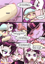 Size: 600x849 | Tagged: explicit, artist:lumineko, rarity, sweetie belle, twilight sparkle, comic:hot cocoa with marshmallows, alicorn, anus, coco pommel, comic, cunnilingus, dialogue, earth pony, female, foalcon, foursome, g4, group sex, heart eyes, hoofing, horn, hornjob, imported from derpibooru, insertion, kissing, lesbian, lip bite, mare, mare on filly, marshmallow cocosparkle, mistress, nudity, oral, patreon, patreon logo, penetration, pony, rarepair, sex, ship:cocosparkle, ship:rarilight, shipping, sloppy kissing, speech bubble, unicorn, vaginal, vaginal insertion, vulgar, vulva, wingding eyes