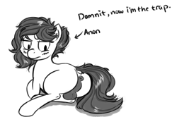 Size: 1425x945 | Tagged: explicit, artist:hipsanon, oc, oc:anon, oc:colt anon, annoyed, anus, balls, blushing, colt, dock, eyelashes, foal, foalcon, human to pony, imported from derpibooru, long tail, male, monochrome, nudity, oc only, reasonably sized balls, short mane, solo, solo male, tail, taint, transformation, trap