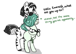 Size: 2101x1504 | Tagged: explicit, artist:hipsanon, oc, oc:adetokunbo, oc:emerald jewel, adult, age difference, balls, big dom small sub, blushing, box, child, colt, colt quest, dialogue, earth pony, eyes closed, femboy, flaccid, foal, foalcon, gay, glomp, hair over one eye, heart, hug, imported from derpibooru, interspecies, intimate, male, male oc, maledom, malesub, nudity, oc only, penis, pirate, pony, pony oc, raised tail, stallion, stallion on colt, submissive, tail, tail wrap, trap, zebra, zebra on pony action