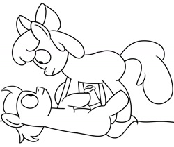 Size: 1500x1274 | Tagged: explicit, artist:pastelhorses, apple bloom, :|, eye contact, female, foalcon, g4, horsecock, imported from derpibooru, male, my little pony: friendship is magic, nudity, on back, on your marks, penis, ship:tenderbloom, shipping, straight, tender taps, that was fast, wide eyes