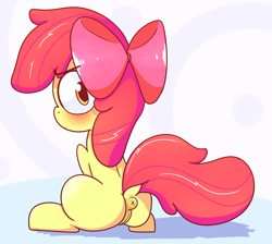 Size: 1280x1145 | Tagged: explicit, artist:mr-degration, apple bloom, anus, blushing, butt, dock, female, foalcon, g4, imported from derpibooru, nudity, plot, ponut, pony, sitting, solo, solo female, vulva