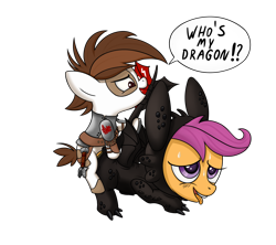 Size: 1800x1600 | Tagged: explicit, artist:salemcat, scootaloo, clothes, cosplay, costume, earth pony, female, filly, foal, foalcon, from behind, g4, hiccup horrendous the third, how to train your dragon, imported from derpibooru, pipsqueak, pony, sex, ship:scootasqueak, sweat, tongue out, toothless the dragon