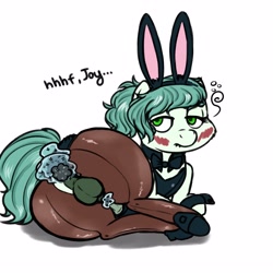 Size: 3000x3000 | Tagged: explicit, artist:hipsanon, oc, oc:emerald jewel, anal insertion, anal tail plug, aura, balls, bedroom eyes, blushing, blushing profusely, bowtie, bunny ears, bunny suit, buttplug, child, clopfic in description, clothes, colt, colt quest, crossdressing, earth pony, femboy, foal, foalcon, high res, hooker, huge butt, imported from derpibooru, insertion, large butt, lust, magic, male, nudity, oc only, panties, panties aside, penis, pony, prostitute, sex toy, shoes, solo, solo male, tight clothing, trap, underwear, young