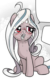 Size: 368x567 | Tagged: explicit, artist:pencils, oc, oc:papyra maroon, comic:anon's pie adventure, ahegao, bukkake, cum, cum edit, cum in mouth, cum on ear, cum on hair, edit, facial, female, foalcon, implied straight, imported from derpibooru, no exceptions, oc only, open mouth, solo, solo female