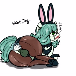 Size: 3000x3000 | Tagged: explicit, artist:hipsanon, oc, oc:emerald jewel, anal insertion, anal tail plug, balls, bowtie, bunny ears, bunny tail, buttplug, child, clopfic in description, clothes, color, colt, colt quest, earth pony, easter, femboy, foal, foalcon, hair over one eye, high res, holiday, imported from derpibooru, insertion, male, nudity, oc only, penis, pony, sex toy, shoes, solo, solo male, tight clothing, trap, young