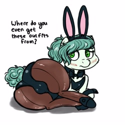 Size: 3000x3000 | Tagged: questionable, artist:hipsanon, oc, oc:emerald jewel, blushing, bowtie, bunny ears, butt, color, colt, colt quest, concerned, crotch bulge, cute, earth pony, easter, femboy, foal, foalcon, girly, high res, holiday, huge butt, imported from derpibooru, large butt, male, mooseknuckle, oc only, plot, pony, question, solo, solo male, thinking, tight clothing, trap
