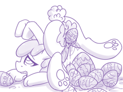 Size: 1280x960 | Tagged: explicit, artist:fearingfun, apple bloom, 30 minute art challenge, ahegao, anus, bunny bloom, bunny costume, clothes, egg, female, foalcon, g4, imported from derpibooru, nudity, oviposition, paw gloves, paw prints, solo, solo female, torn clothes, vagina, vaginal secretions