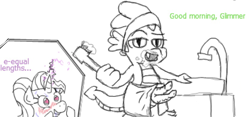 Size: 836x391 | Tagged: explicit, artist:jargon scott, spike, starlight glimmer, bathrobe, clothes, dialogue, dragon, equal sign, female, flockmod, foalcon, g4, heart eyes, hemipenis, horn, horngasm, imported from derpibooru, male, morning wood, multidick, my little pony: friendship is magic, nudity, orgasm, penis, reacting to nudity, robe, ship:sparlight, shipping, straight, that pony sure does love equality, the crystalling, wingding eyes