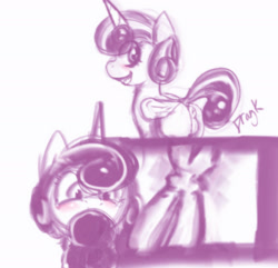 Size: 1650x1589 | Tagged: explicit, artist:dragk, princess flurry heart, anus, blushing, female, foalcon, g4, imported from derpibooru, monochrome, my little pony: friendship is magic, nudity, sketch, solo, solo female, the crystalling, vulva