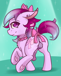 Size: 2250x2804 | Tagged: explicit, artist:fearingfun, oc, oc:ribbons, anus, balls, bow, collar, colt, cute, ear piercing, earring, earth pony, femboy, foal, foalcon, g4, genitals, hair accessory, hair bow, heart, high res, horsecock, imported from derpibooru, jewelry, looking back, male, nudity, oc only, penis, piercing, ponut, pony, presenting, reasonably sized genitals, solo, solo male, tail bow, underhoof