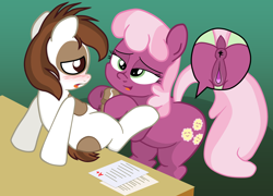 Size: 3200x2300 | Tagged: explicit, artist:an-tonio, artist:lord waite, anatomically correct, anus, bedroom eyes, blushing, cheerilee, cheerilee gets all the colts, cheeripip, clitoris, colored, dark genitals, dock, earth pony, female, foalcon, g4, high res, hoofjob, horsecock, imported from derpibooru, male, nudity, penis, pipsqueak, ponut, pony, precum, straight, straight shota, vaginal secretions, vulva, vulvar winking