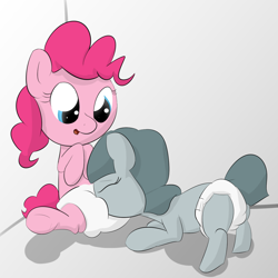 Size: 1337x1337 | Tagged: questionable, pinkie pie, anonymous artist, babycon, derpibooru exclusive, diaper, diaper fetish, diaper job, diaper marble, diaper pie, diapered, earth pony, female, filly, foal, foalcon, g4, imported from derpibooru, incest, lesbian, marble pie, mare, non-baby in diaper, nuzzling, pony, poofy diaper, shipping, simple background, twincest, twins, underhoof