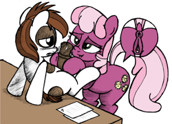 Size: 3200x2300 | Tagged: explicit, artist:an-tonio, editor:closed bracket, anatomically correct, anus, bedroom eyes, blushing, cheerilee, cheerilee gets all the colts, cheeripip, clitoris, color edit, colored, dock, edit, female, foalcon, g4, high res, hoofjob, horsecock, imported from derpibooru, male, nudity, penis, pipsqueak, ponut, precum, straight, straight shota, traditional art, vaginal secretions, vulva, vulvar winking