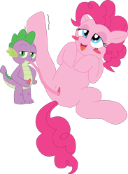Size: 676x921 | Tagged: explicit, artist:nekoni-chan, pinkie pie, spike, bedroom eyes, blushing, cunnilingus, cute, cute porn, dragon, dragon on pony action, earth pony, female, foalcon, g4, imported from derpibooru, interspecies, jitters, legs in air, long tongue, male, masturbation, nudity, oral, penis, pony, sex, ship:pinkiespike, shipping, simple background, straight, tongue out, transparent background