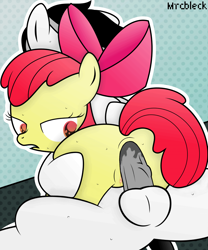 Size: 2011x2416 | Tagged: explicit, artist:mrcbleck, editor:miekyll, apple bloom, oc, age difference, anal, anus, balls, canon x oc, edit, female, foalcon, g4, high res, human vulva, human vulva on pony, imported from derpibooru, male, nudity, penis, pony, sex, shipping, straight, vagina, vulva