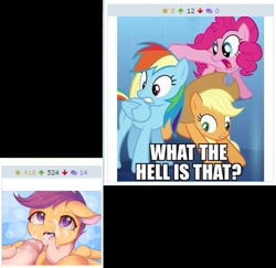 Size: 417x406 | Tagged: explicit, artist:fearingfun, applejack, pinkie pie, rainbow dash, scootaloo, blonde, blonde hair, blonde mane, blue body, blue coat, blue eyes, blue fur, blue pony, blue wings, creampie, cum, cum in mouth, derpibooru, earth pony, edit, edited screencap, equestria girls, facial, female, filly, finger in mouth, foal, foalcon, folded wings, frown, g4, green eyes, human, human male, human male on filly, human male on mare, human on pony action, human penis, impact font, imported from derpibooru, interspecies, magenta eyes, magenta hair, magenta mane, male, mare, meta, multicolored hair, multicolored mane, my little pony equestria girls, nudity, offscreen character, open frown, oral, oral creampie, orange body, orange coat, orange fur, orange pony, pegasus, penis, pink body, pink coat, pink fur, pink hair, pink mane, pink pony, pink tail, pony, purple eyes, rainbow hair, reaction image, screencap, sex, sparkly background, straight, tail, tongue out, vulgar, wings, yellow hair, yellow mane