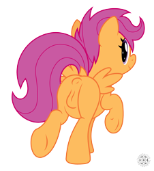 Size: 2349x2595 | Tagged: explicit, artist:sasukex125, scootaloo, anatomically correct, anus, dock, female, foalcon, g4, high res, imported from derpibooru, looking back, nudity, ponut, presenting, raised hoof, raised tail, show accurate, show accurate porn, smiling, solo, solo female, spread wings, tail, underhoof, vulva, wings