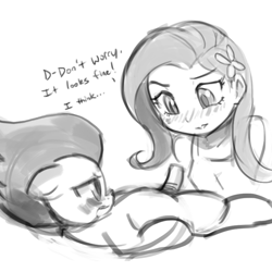 Size: 750x750 | Tagged: explicit, artist:lumineko, fluttershy, blushing, breasts, embarrassed, equestria girls, erection, female, foalcon, g4, grayscale, horsecock, human, human female, human on pony action, humanized, imported from derpibooru, interspecies, monochrome, nudity, penis, pony, rumble, ship:rumbleshy, shipping, sketch, straight