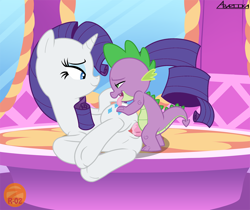Size: 1073x902 | Tagged: explicit, artist:zetar02, rarity, spike, age difference, baby, baby dragon, baby dragon on mare, carousel boutique, clitoris, cute, cute porn, dragon, dragon on pony action, duo, female, foalcon, fucked sideways, g4, horn, imported from derpibooru, indoors, interspecies, male, mare, nudity, penetration, penis, pony, sex, ship:sparity, shipping, show accurate, show accurate porn, straight, straight shota, tongue out, underhoof, unicorn, vagina, vaginal, vaginal secretions, vulva, wingless spike