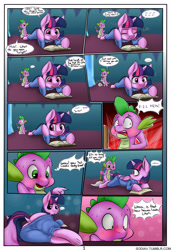 Size: 2150x3150 | Tagged: explicit, artist:sodiav, spike, twilight sparkle, comic:to my number 1 assistant, alicorn, anus, blushing, broom, comic, dialogue, female, foalcon, g4, high res, imported from derpibooru, indoors, male, mare, nudity, ponut, pony, raised tail, ship:twispike, shipping, straight, sweat