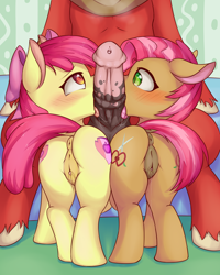Size: 2000x2500 | Tagged: explicit, artist:fearingfun, apple bloom, babs seed, age difference, anus, apple bloom's bow, applecest, big dickentosh, big macintosh, big macintosh gets all the mares, big macintosh's yoke, big penis, blowjob, blushing, both cutie marks, bow, brother and sister, butt, cock sharing, double blowjob, earth pony, female, ffm threesome, filly, foal, foalcon, g4, group sex, hair bow, high res, horse collar, horsecock, imported from derpibooru, incest, lucky bastard, male, multiple blowjob, nudity, oral, penis, plot, ponut, pony, pony on pony action, sex, ship:macbloom, ship:macseed, shipping, siblings, stallion, stallion on filly, straight, the cmc's cutie marks, threesome, urethra, vaginal secretions, vulva