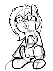 Size: 640x853 | Tagged: questionable, artist:getanadult, oc, oc:filly anon, bedroom eyes, crotchboobs, female, filly, foal, foalcon, imported from derpibooru, monochrome, nipples, nudity, oc only, open mouth, sitting, sketch, solo, solo female