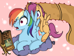 Size: 2000x1500 | Tagged: explicit, artist:jonathan the awesome, rainbow dash, scootaloo, book, daring do, derpibooru exclusive, foalcon, from behind, funny, futa, futa on female, futa scootaloo, g4, imported from derpibooru, intersex, nudity, penis, sex, ship:scootadash, shipping, surprise sex, underhoof, wingboner, x-ray